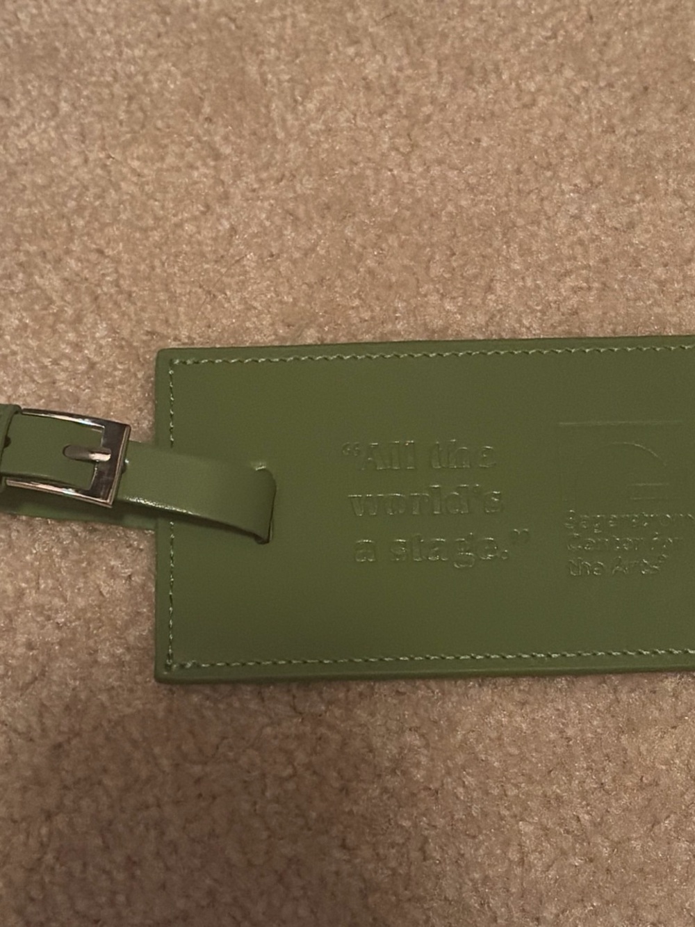 Embossed Green Leather Luggage Tag with Strap